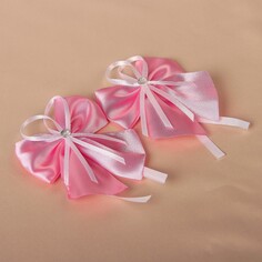 Бант-бабочка свадебный для декора, атласный, 2 шт, розовый NO Brand