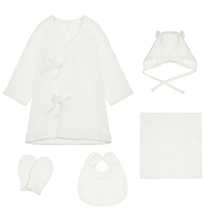 Детский подарочный набор (комбинезон, чепчик, слюнявчик, одеяло, царапки), белый BambooBebe
