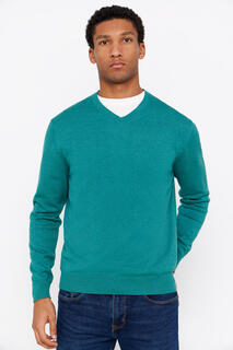 Базовый хлопковый свитер с V-образным вырезом Cortefiel, зеленый