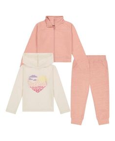 Комплект одежды из трех предметов для маленьких больших девочек: куртка на молнии, спортивные штаны и худи с длинными рукавами и графическим топом BEARPAW, розовый