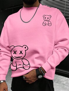 Мужской флисовый пуловер с круглым вырезом Manfinity Sporsity с буквенным принтом, розовый