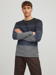 Пуловер Jack &amp; Jones Rundhals Strick Langarm Sweater aus Baumwolle JJEHILL, синий