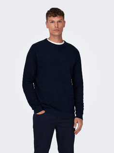 Пуловер ONLY Design Geripptes Karo Strick Muster ONSKALLE, темно синий