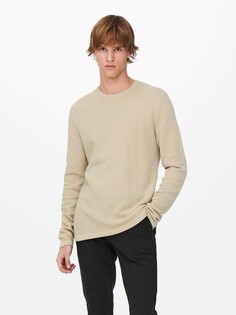 Пуловер ONLY Dünner Langarm Strick Rundhals Basic Sweater ONSPANTER, бежевый