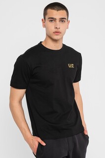 Хлопковая футболка с овальным вырезом и логотипом Ea7, черный