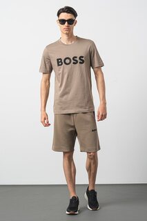 Хлопковая футболка с логотипом Boss, бежевый