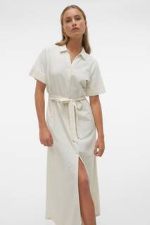 Длинное платье-рубашка с поясом Vero Moda, белый