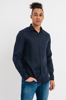 Льняная рубашка с логотипом на груди Armani Exchange, синий