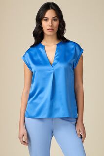 Блузка с атласным эффектом спереди Oltre, синий