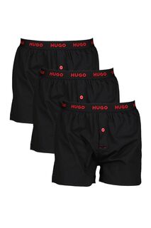 Боксеры с логотипом на талии – 3 пары Hugo, черный