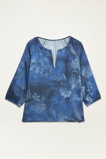 Блузка с принтом и рукавами реглан Oltre, синий