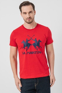 Футболка с овальным вырезом и логотипом La Martina, красный