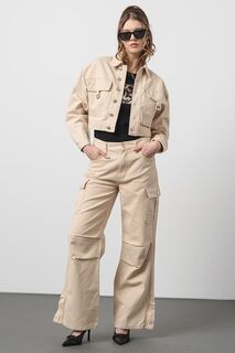 Короткая джинсовая куртка с заниженными рукавами Liu Jo, бежевый