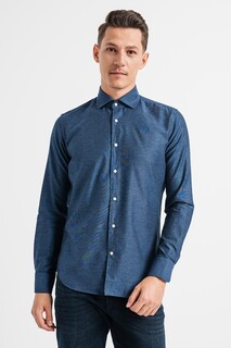 Хлопковая рубашка с острым воротником La Martina, синий
