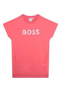 Платье-Толстовка с двумя передними карманами Boss Kidswear, розовый