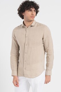 Льняная рубашка с логотипом на груди Armani Exchange, бежевый