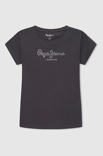 Хлопковая футболка с блестящим логотипом Pepe Jeans London, черный