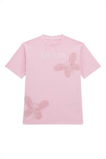 Хлопковая футболка с вышивкой Guess, розовый