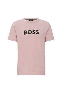 Футболка с овальным вырезом и логотипом Boss, розовый