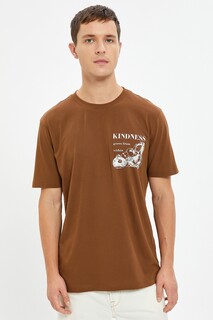 Хлопковая футболка с принтом Koton, коричневый