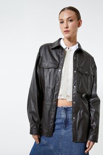 Куртка-Рубашка из экокожи с карманами Koton, черный