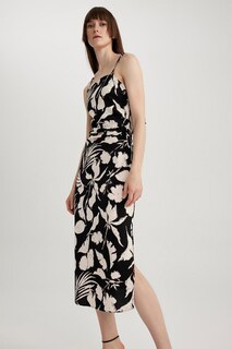 Льняное платье с тропическим узором Defacto, черный