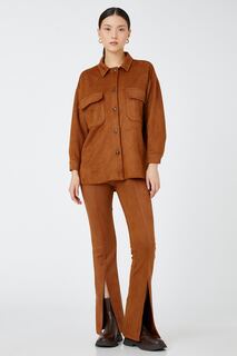 Куртка-Рубашка с заниженными рукавами и карманами Koton, коричневый