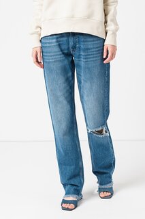 Джинсы прямого кроя с потертостями Calvin Klein Jeans, синий