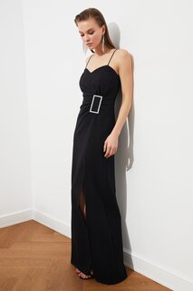 Длинное платье с разрезом спереди Trendyol, черный