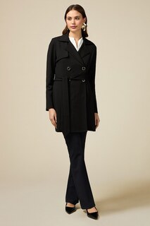 Пальто с двубортной застежкой и завязкой Oltre, черный