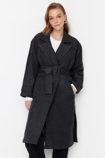 Пальто с широким поясом Trendyol, серый