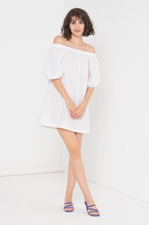Короткое хлопковое платье с открытыми плечами Sundek, белый