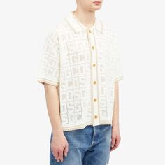 GCDS Трикотажная рубашка с короткими рукавами и монограммой, белый