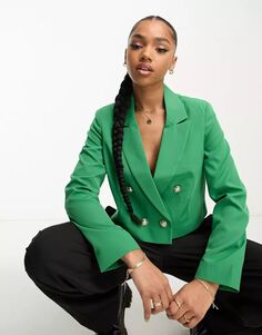 Ярко-зеленый укороченный пиджак в стиле милитари Miss Selfridge