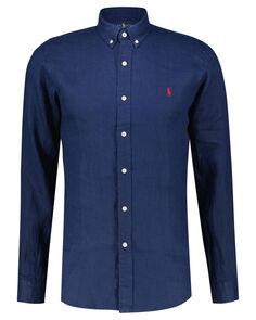 Льняная рубашка узкого кроя с длинными рукавами Polo Ralph Lauren, синий