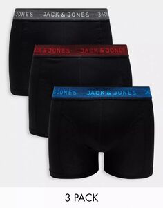 Комплект из трех черных трусов Jack &amp; Jones с ярким поясом