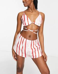 Пижамный комплект Vero Moda с атласными ремешками в розово-белую полоску