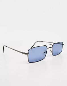 Узкие квадратные солнцезащитные очки-авиаторы из бронзы с темно-синими линзами ASOS