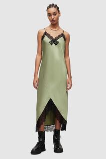 Praia асимметричное атласное платье Allsaints, зеленый