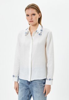 Блуза-рубашка BUTTONED PEARL AND DETAIL LONG SLEEVE Koton, цвет off white