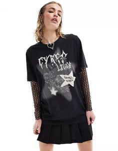 Черная объемная футболка с рисунком в стиле гранж и нашивкой со звездой Minga London