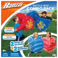 Комбинированный набор Banzai Battle Bop с надувными перчатками и бамперами, по 2 пары в каждой + детский надувной дом Banzai Sun &apos;N Splash Fun и водная горка Splash Park Banzai