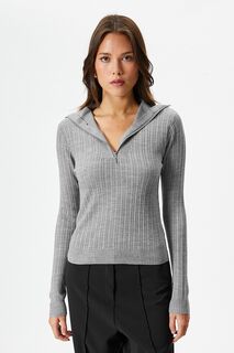 Короткий пуловер Ripsen на молнии Koton, серый