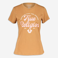Коричневая футболка с розово-белым логотипом True Religion