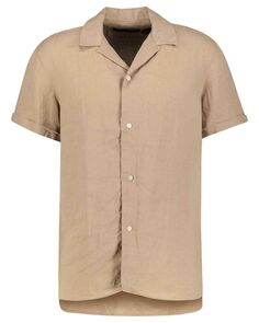 Льняная рубашка бижан классического кроя с коротким рукавом Drykorn, коричневый