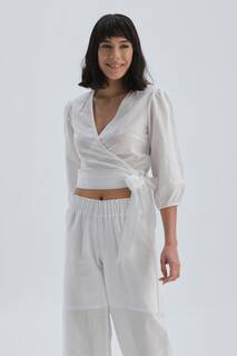 Короткая плиссированная блузка из льна Dagi, белый