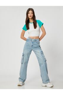 Джинсовые брюки-карго с карманами прямого кроя - Nora Jean Koton, синий