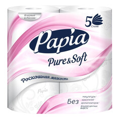 Бумага туалетная бумага туалетная PAPIA Pure&Soft 4 шт/уп. 5-слойные 140 листов без аромата