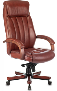 Кресло офисное Бюрократ T-9922WALNUT руководителя, цвет светло-коричневый Leather Eichel кожа крестовина металл/дерево
