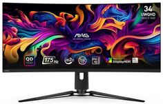 Монитор 34" MSI MAG 341CQP 9S6-3DD04T-010 3440x1440 LED, 21:9, QD OLED, 250cd, 1500000:1, 0.03ms(GTG), 178/178, DP, 2xHDMI, 4xUSB, 175Hz, tilt, HAS, c